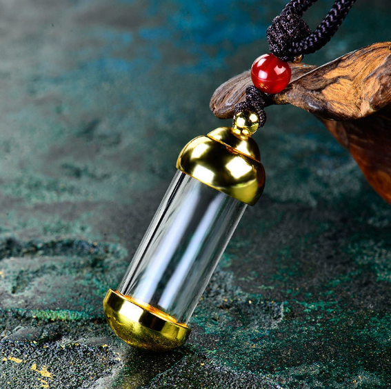 文创定 制钛钢嘎乌盒透明水晶瓶吊坠打开装朱砂挂件项链空心吊坠